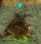 Miniature Birthday Doll with a name and party icon in an outpost.