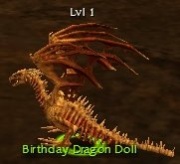 Miniature/Birthday Doll with a name and level in an outpost.