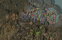 Green is the path to take and red dots are the safe spots. Click to enlarge.